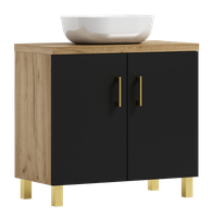 Szafka łazienkowa ROCO 60 czarny/dąb craft złoty z umywalką Blanco (W5)