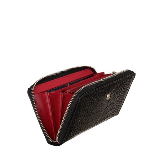 Duży Czarny Portfel Damski ze Skóry z Wzorem Krokodyla – Luksusowy Design i Funkcjonalność PD090s166 RFID na Arena.pl