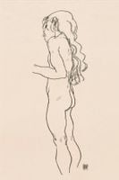 Standing Nude Girl, Facing Left, Egon Schiele - plakat 40x50 cm