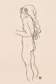 Standing Nude Girl, Facing Left, Egon Schiele - plakat 20x30 cm