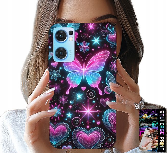 ETUI DO OPPO RENO7 5G - KOLOROWY MOTYLEK SERCE MODNE WZORY CASE zdjęcie 1