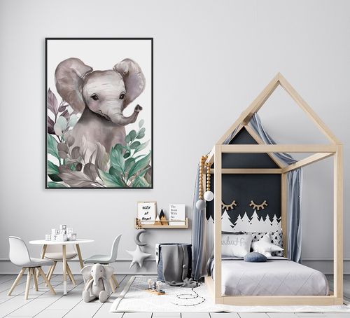 Plakat słoń w liściach plakaty dla dziecka 61x91 cm na Arena.pl