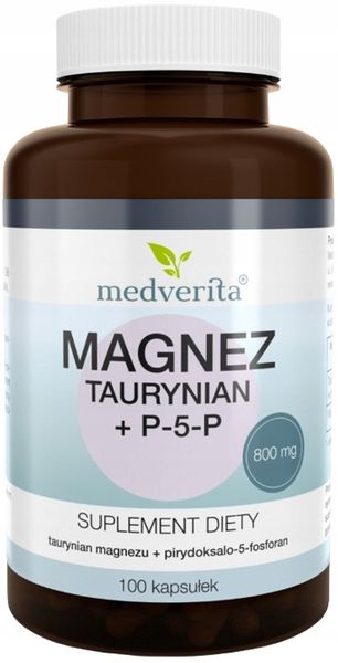MEDVERITA Magnez Taurynian + P-5-P WITAMINA B 100 kapsułek zdjęcie 1