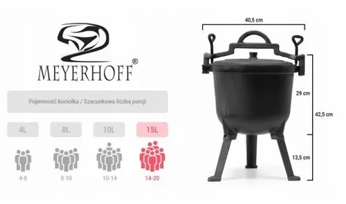 KOCIOŁEK ŻELIWNY MEYERHOFF 15L + GRATIS ŁYŻKA na Arena.pl