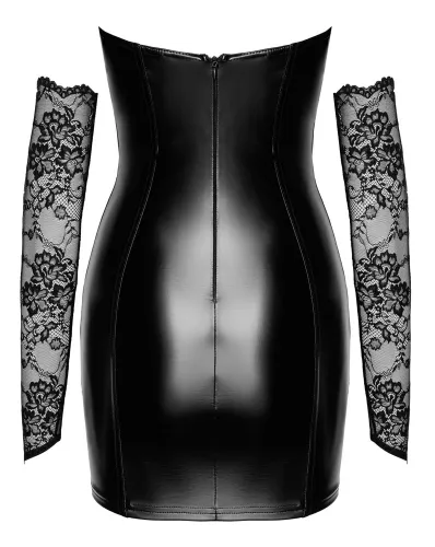 noir orgia xl czarna mini sukienka powerwet z koronkowymi mankietami na Arena.pl