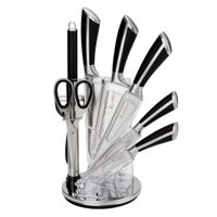 zestaw 9 elem. noży kuchennych w stojaku z ostrzałką i nożycami e-6263