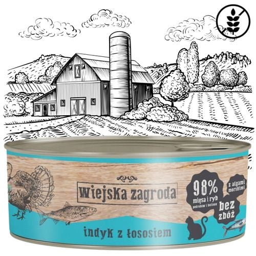 karma mokra dla kota  indyk z łososiem 85g wiejska zagroda bez zbóż i cukru na Arena.pl