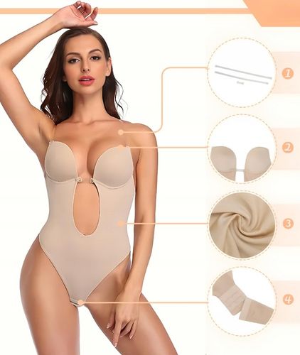 BODY DAMSKIE WYSZCZUPLAJĄCE STRINGI BIELIZNA POD SUKIENKĘ BEZ PLECÓW S BEŻ na Arena.pl