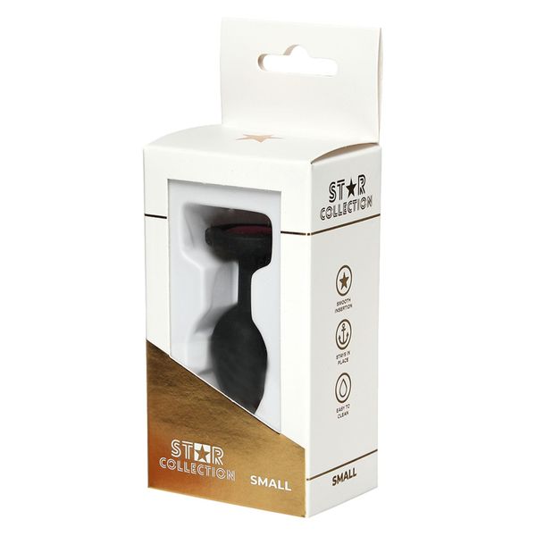 Star Collection - Black Silicone Anal Plug S - Pink Stone zdjęcie 1