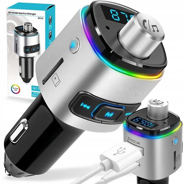 TRANSMITER BLUETOOTH FM SAMOCHODOWY SZYBKA ŁADOWARKA SAMOCHODOWA 2x zdjęcie 1