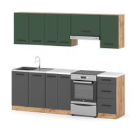 Kuchnia Pojemna Modułowa Z Blatem Mokka 2.4m Wotan Butelkowa Zieleń Szary