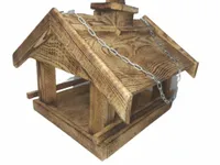 Mega Duży Karmnik Dla Ptaków Drewniany Opalany Rękodzieło