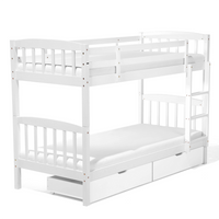 Łóżko piętrowe z szufladami drewniane 90 x 200 cm białe REVIN