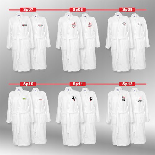 SZLAFROKI BIAŁE Z HAFTEM 2 szt unisex PREZENT personalizowany dużo wzorów na Arena.pl