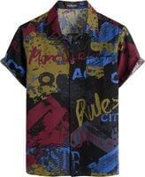 Koszula Hawajska Męska Bawełna i Len Czarno Czerwona Krótki Rękaw S