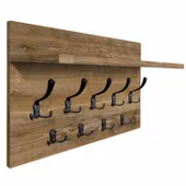 WIESZAK ŚCIENNY PANELOWY Z PÓŁKĄ LOFTOWY MOCNE HAKI 65X40CM DREWNO RETRO