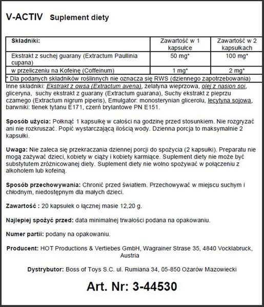 Supl.diety-V-Activ Caps for Men- 20caps zdjęcie 5