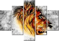 70 100CM OBRAZ 5 ELEM ŁEB LWA DRUK PŁÓTNO