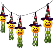 Girlanda LED Dekoracja Halloweenowa 5 Dyń w Świecących Kapeluszach 3 m