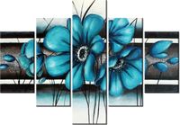 70 100CM OBRAZ 5 ELEM TURKUSOWE KWIATY DRUK PŁÓTNO