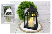 lampion latarnia szkło-plastik LED z trzema świecami 25x15cm | AE-7294