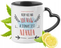 Dla Niani Kubek Czarny Z Uszkiem W Kształcie Serca Na Prezent Z Nadrukiem