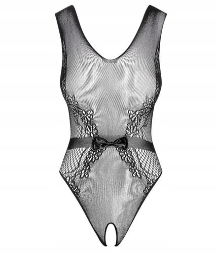 Body Damskie Koronkowe z Siateczki Obsessive z Dziurką B115 S/L Czarne na Arena.pl