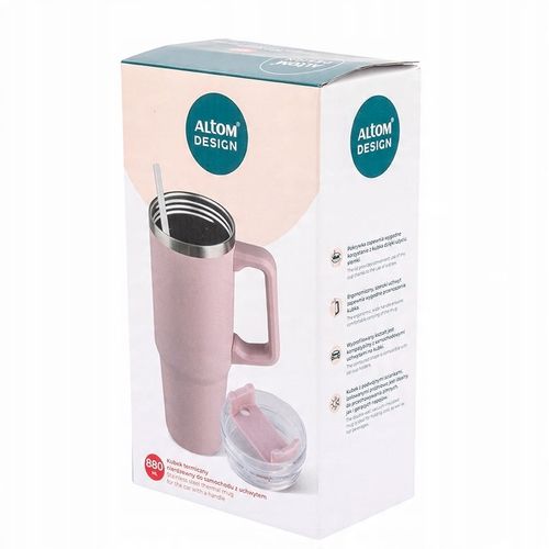 Kubek termiczny do samochodu z uchwytem i słomką Altom Design różowy 880 ml na Arena.pl