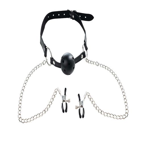 breathable ball gag with adjustable nipple clamps. na Arena.pl
