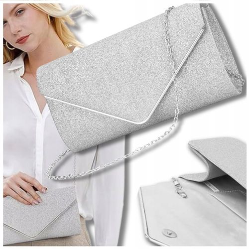 Srebrna Torebka Wieczorowa Kopertówka Wizytowa Błyszcząca Ślub Wesele bal na Arena.pl
