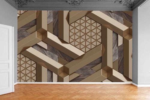 Fototapeta ABSTRAKCJA BRĄZOWE DESKI BALE MOZAIKA na Arena.pl