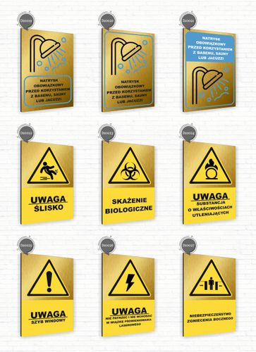 Tabliczka znak informacyjny 30x20 Złota RYZYKO POTKNIĘCIA Aluminiowa na Arena.pl