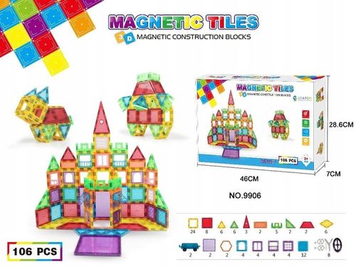 Klocki Magnetyczne Duże Konstrukcyjne 3D Magnetic Tiles Zestaw 106 element. na Arena.pl