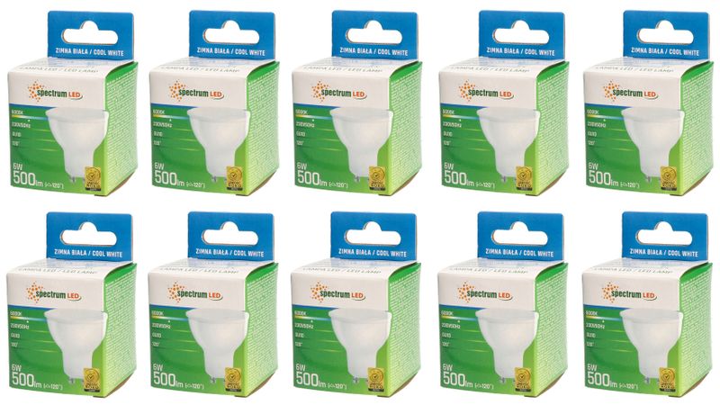 Żarówka LED GU10 6W 230V zimna CW WOJ+13266 10 SZTUK SPECTRUM LED zdjęcie 1