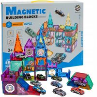 Klocki magnetyczne konstrukcyjne duży zestaw 82 el tor samochodowy 12 autek