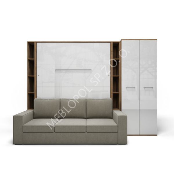 Półkotapczan MEBLOPOL 160V pionowy z sofą, regałami i szafą zdjęcie 1