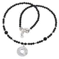 Naszyjnik - Spinel fasetowane kulki, Hematyt i srebro