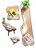 Stolik Kawowy Drewniany Zestaw Naturalny Czarny do Salonu Pokoju Dębowy