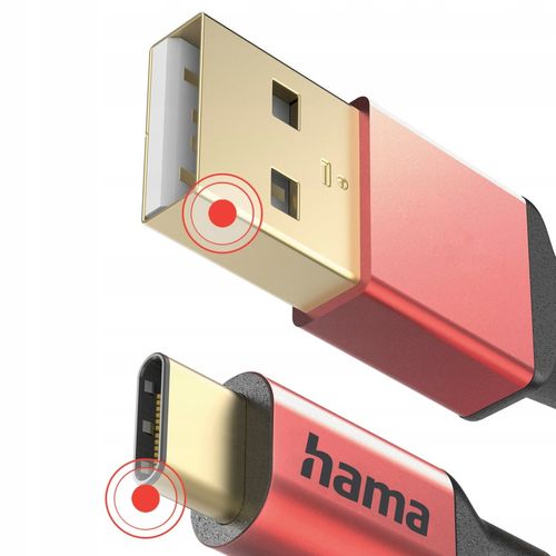 Kabel USB HAMA Ładujący/Data Reflected USB-C USB-A 1.5m Czerwony 201559 na Arena.pl