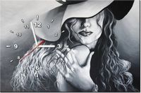 60CM 40CM ZEGAR OBRAZ SZARA DAMA DRUK PŁÓTNO RAMA