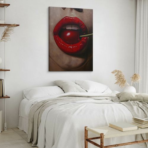 Obraz Canvas Czerwone Kobiece Usta Portret Wiśnia Abstrakcja 40cm x 50cm na Arena.pl