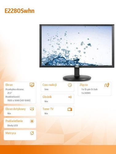 AOC 21.5'' E2280Swhn LED HDMI Czarny na Arena.pl