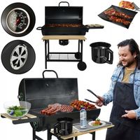 GRILL WĘGLOWY OGRODOWY 2 RUSZTY TERMOMETR PÓŁKI 8x MATA TEFLONOWA BBQ1008