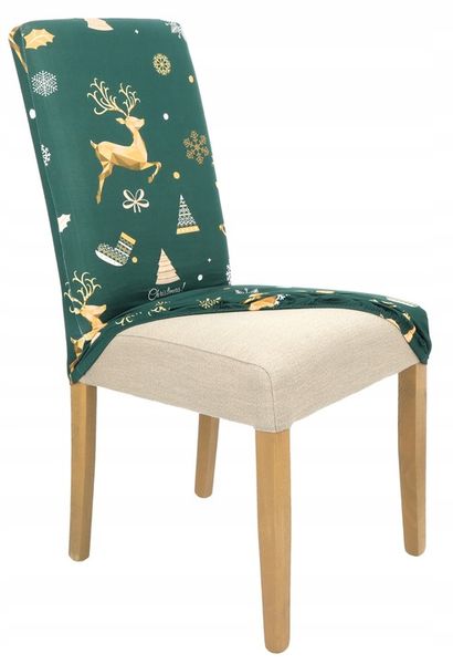 ZESTAW 6 SZT POKROWIEC NA KRZESŁO ZIELONY ŚWIĄTECZNE WZORY ELASTYCZNY zdjęcie 10