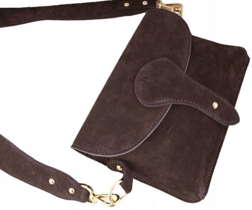 Zamszowa Torebka włoska CZEKOLADOWA nerka listonoszka MAXI DUŻA WERSJA na Arena.pl