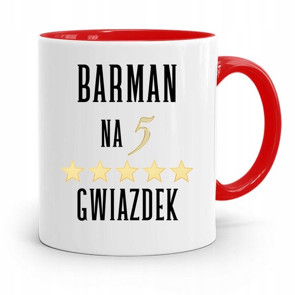 Kubek Czerwony Prezent Dla Barmana Na 5 Gwiazdek Z Nadrukiem Ze Zdjęciem zdjęcie 1
