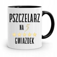 Kubek Czarny Dla Pszczelarza Na 5 Gwiazdek Z Nadrukiem Ze Zdjęciem