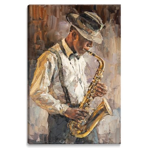 Obraz Abstrakcja MUZYK Jazzman Saksofon Portret Vintage 40cm x 50cm na Arena.pl