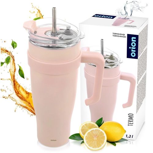 STALOWY KUBEK TERMICZNY TERMOS 1200ml Z RĄCZKĄ I SŁOMKĄ ORION 112283 RÓŻOWY na Arena.pl