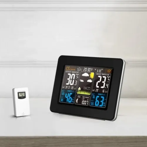 BEZPRZEWODOWA STACJA POGODY LCD POGODOWA HIGROMETR BAROMETR DCF + CZUJNIK na Arena.pl
